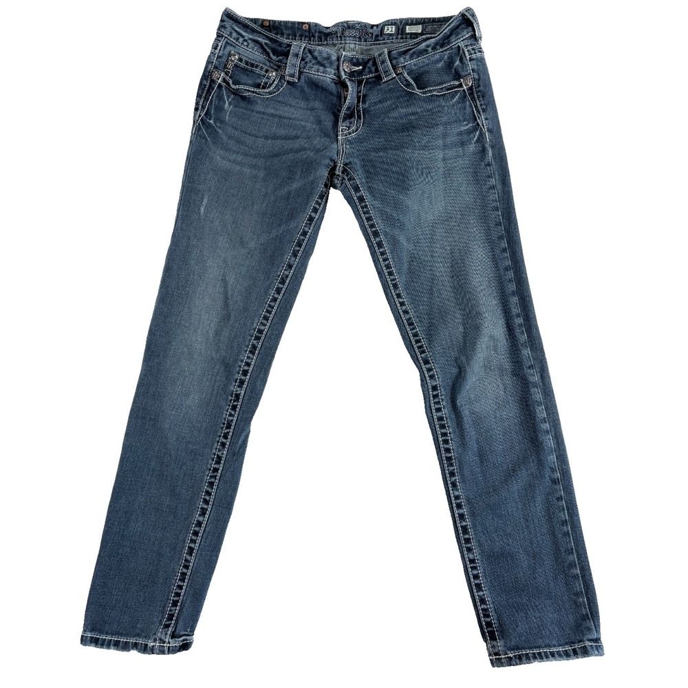 Buckle Miss Me Skinny Jeans Womens 31 Blue Denim Cotton Stretch Embroidered Logo